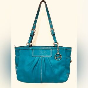 Coach teal handbag with silver hardware
